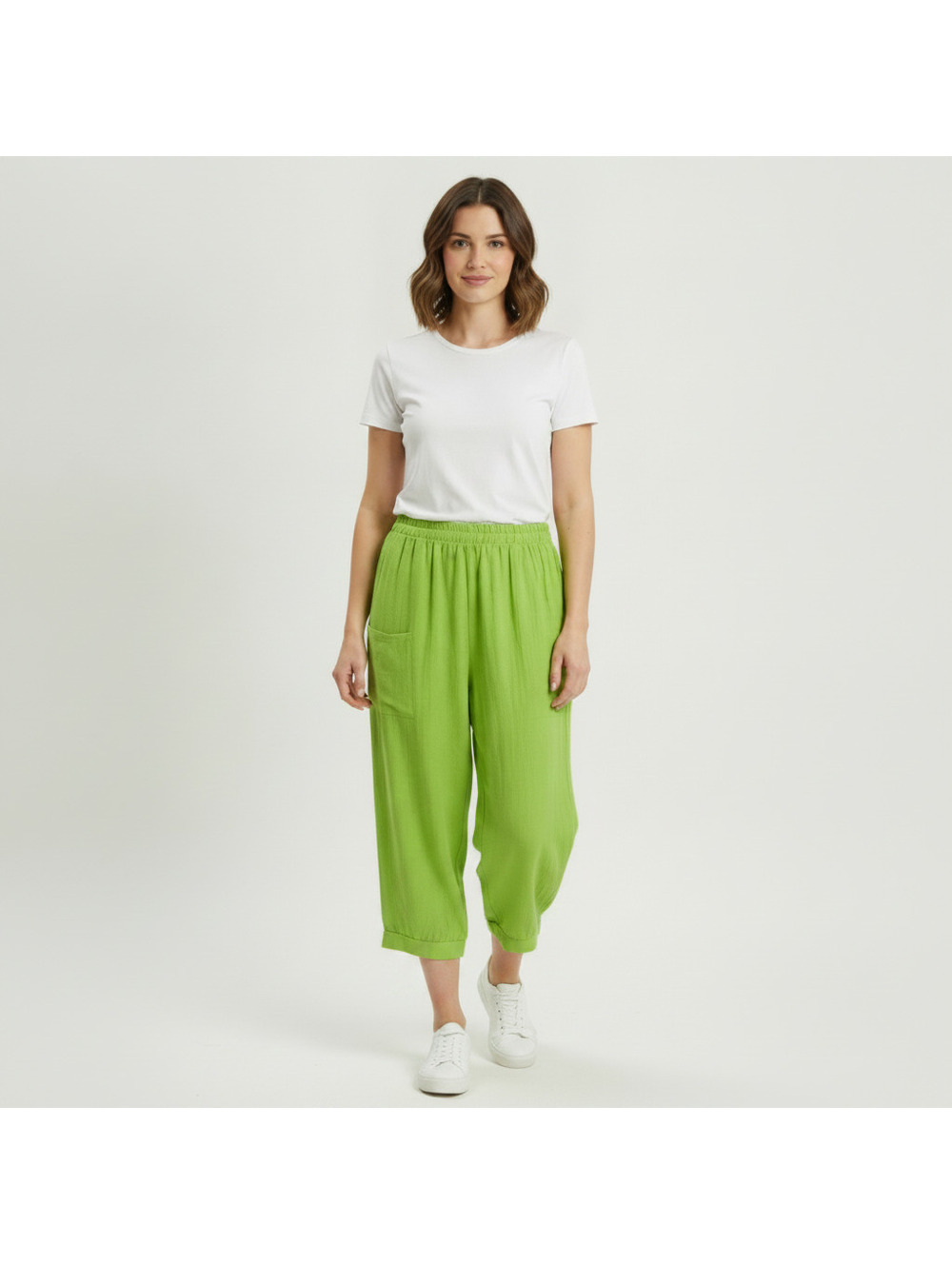 NWT B'Gauze Green Harem Capri Pants Size S/M Baggy Elastic Waist Casual Boho